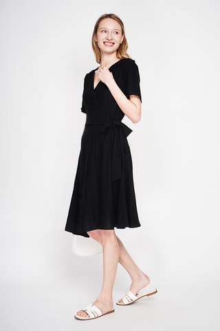 Vestido cruzado de lino - Negro