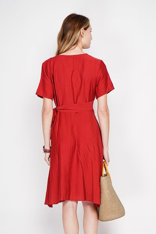 Vestido cruzado de lino - Rojo
