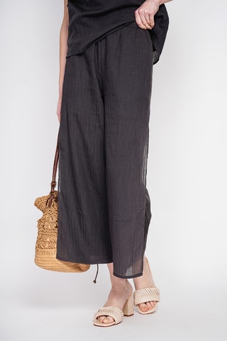 Pantalon en lin taille haute - Noir