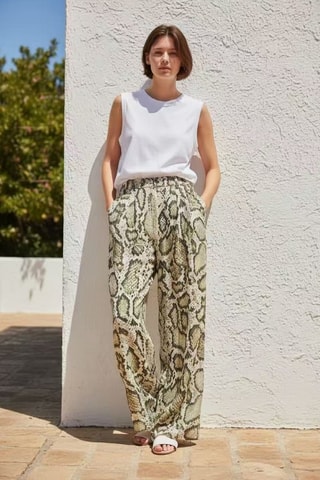 Pantalon wide legs en lin - Kaki