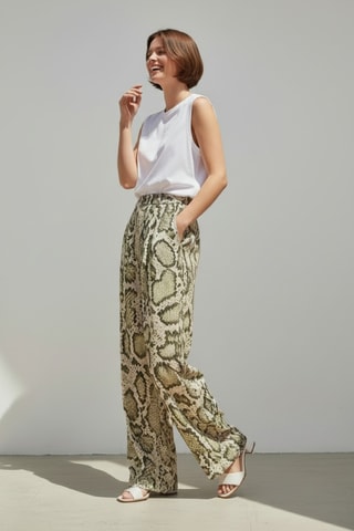 Pantalon wide legs en lin - Kaki