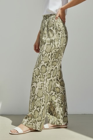 Pantalon wide legs en lin - Kaki