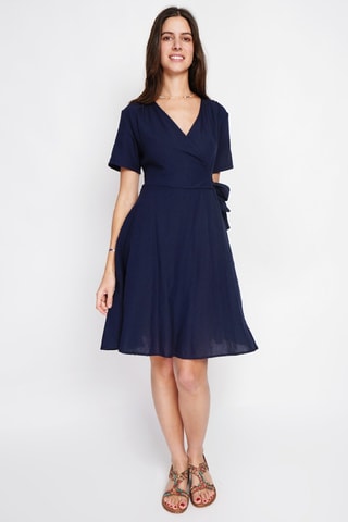 Vestido cruzado de lino - Azul marino