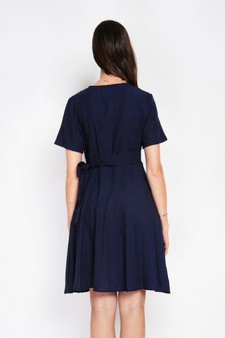 Vestido cruzado de lino - Azul marino