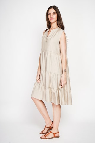 Vestido midi de lino - Beige
