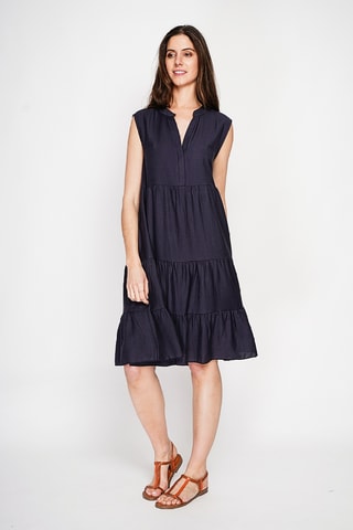 Vestido midi de lino - Azul marino