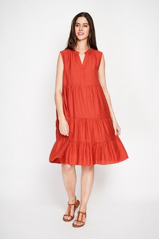Vestido midi de lino - Rojo