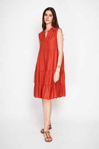 Vestido midi de lino - Rojo