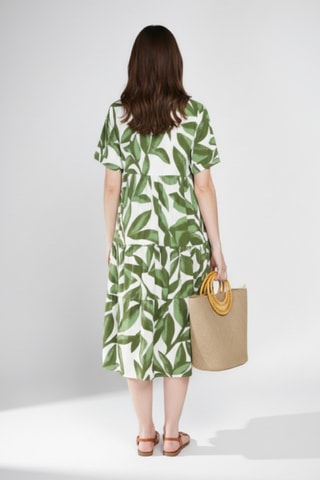Vestido midi de lino - Verde