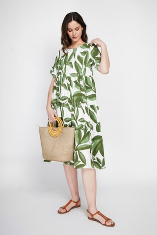 Vestido midi de lino - Verde