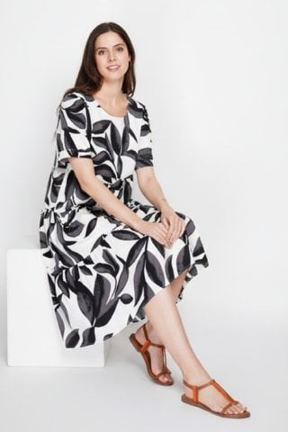Vestido midi de lino - Negro