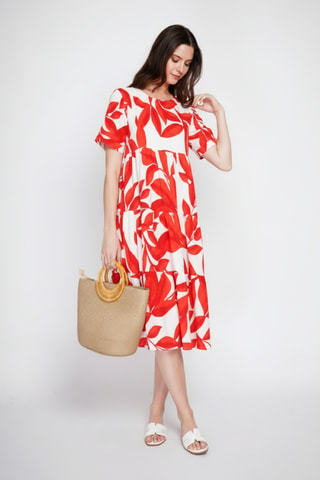 Vestido midi de lino - Rojo