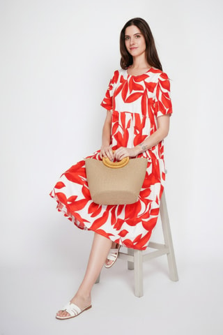 Vestido midi de lino - Rojo