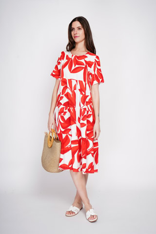 Vestido midi de lino - Rojo