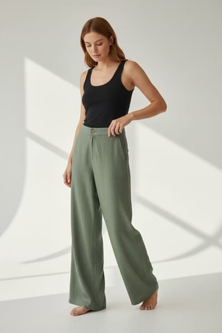 Pantalon large en lin - Kaki