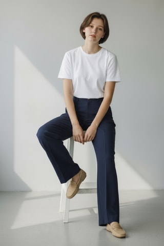 Pantalon large en lin - Bleu marine
