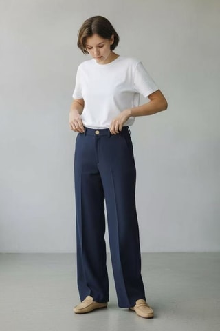 Pantalon large en lin - Bleu marine