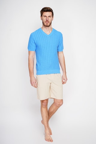 Camiseta de algodón orgánico y lino - Azul
