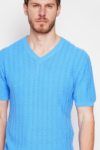 Camiseta de algodón orgánico y lino - Azul