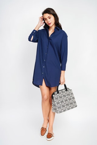 Vestido camisero de lino - Azul marino