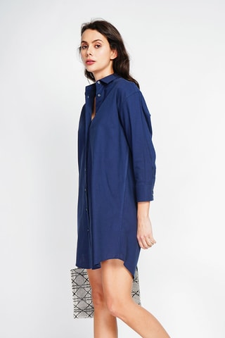 Vestido camisero de lino - Azul marino