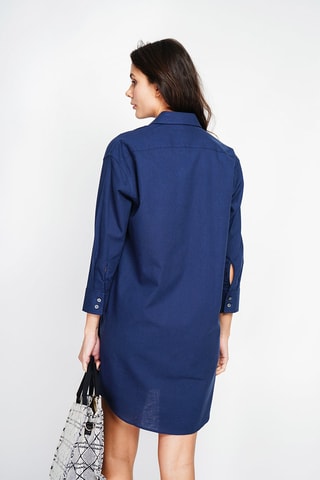 Vestido camisero de lino - Azul marino