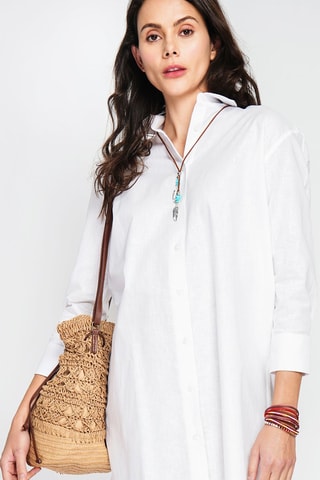 Vestido camisero de lino - Blanco