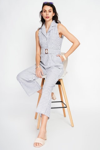 Mono de lino sin mangas - Blanco y gris