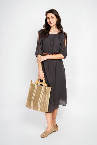 Vestido midi en lino - Negro