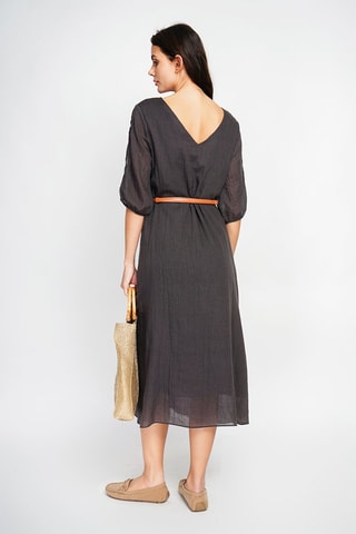 Vestido midi en lino - Negro