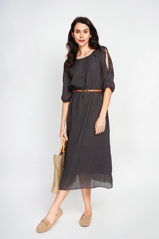 Vestido midi en lino - Negro