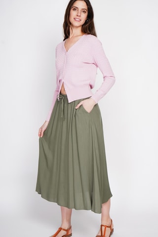 Falda midi de lino - Caqui