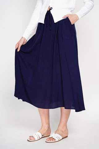 Falda midi de lino - Azul marino
