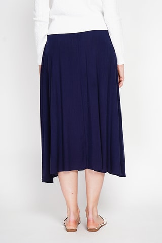 Falda midi de lino - Azul marino