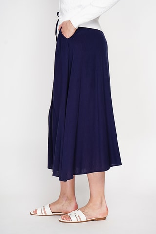 Falda midi de lino - Azul marino