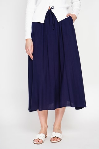 Falda midi de lino - Azul marino
