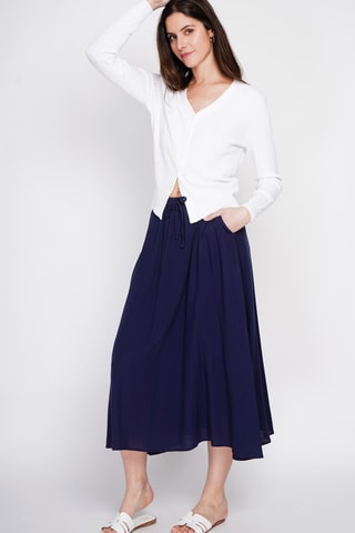 Falda midi de lino - Azul marino