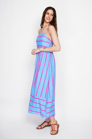 Vestido largo de lino - Azul