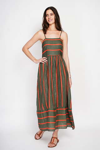 Vestido largo de lino - Caqui
