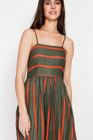 Vestido largo de lino - Caqui