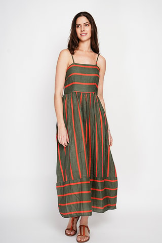 Vestido largo de lino - Caqui