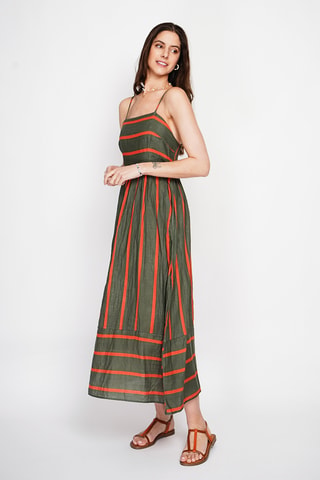 Vestido largo de lino - Caqui