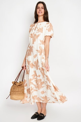 Vestido largo de lino - Camel