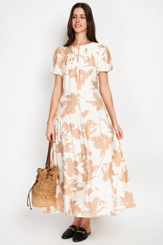 Vestido largo de lino - Camel