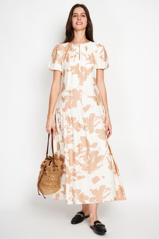 Vestido largo de lino - Camel