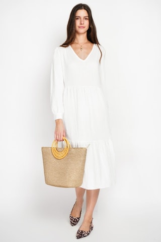 Vestido midi en lino - Blanco