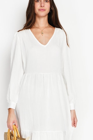 Vestido midi en lino - Blanco