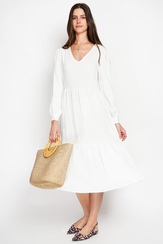 Vestido midi en lino - Blanco
