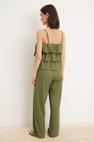 Top volanté et pantalon wide legs taille haute - Kaki