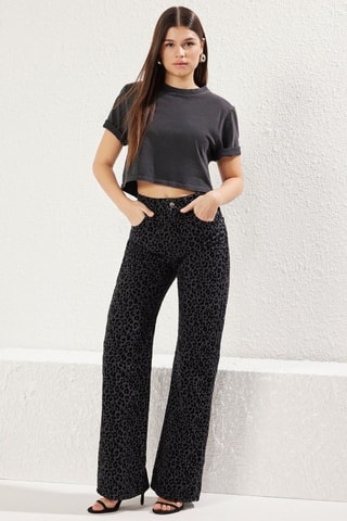 Jean wide legs taille haute - Gris et noir